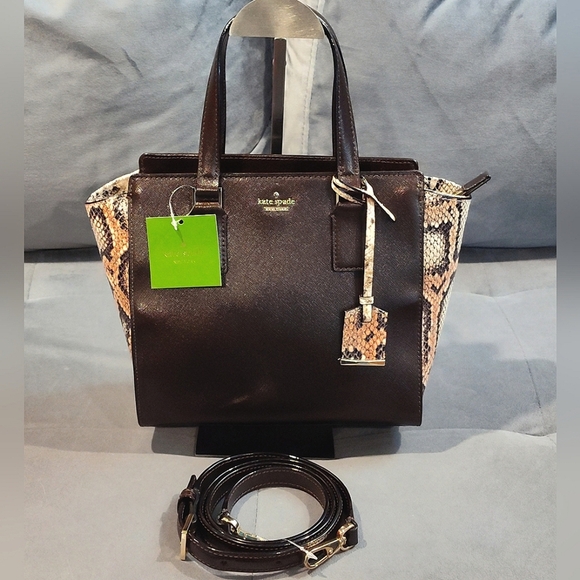 NWT KATE SPADE CAMERON STREET MULTICOLOR SNAKE EMBOSSED LEATHER CROSSBODY TOTE - Picture 2 of 15